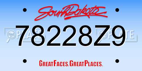 78228Z9 South Dakota License Plate