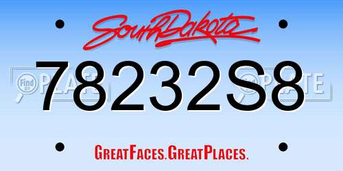78232S8 South Dakota License Plate