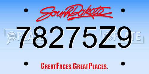78275Z9 South Dakota License Plate