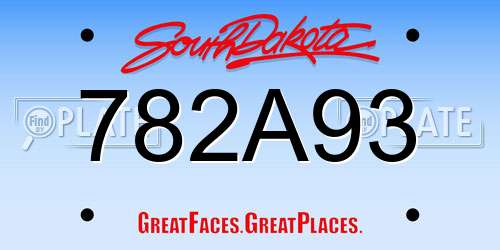 782A93 South Dakota License Plate