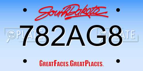 782AG8 South Dakota License Plate