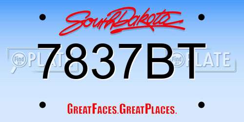 7837BT South Dakota License Plate