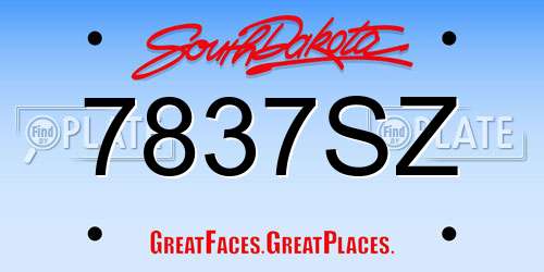7837SZ South Dakota License Plate