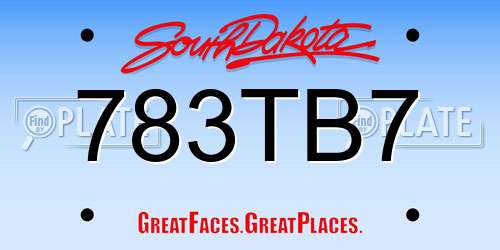 783TB7 South Dakota License Plate
