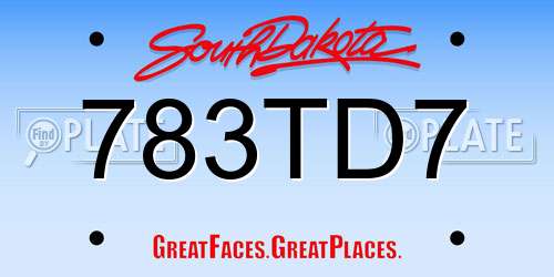 783TD7 South Dakota License Plate