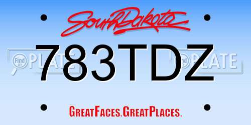 783TDZ South Dakota License Plate