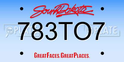 783TO7 South Dakota License Plate