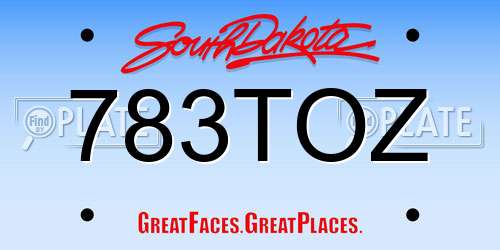 783TOZ South Dakota License Plate
