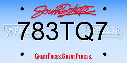 783TQ7 South Dakota License Plate