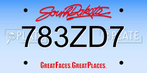 783ZD7 South Dakota License Plate