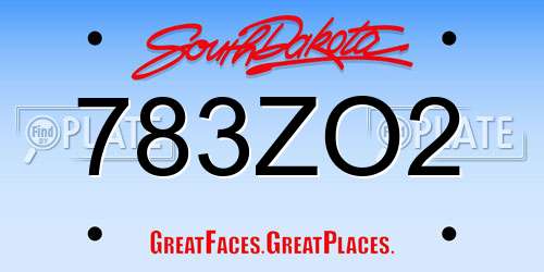 783ZO2 South Dakota License Plate