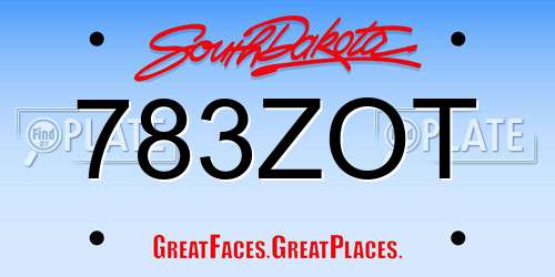 783ZOT South Dakota License Plate