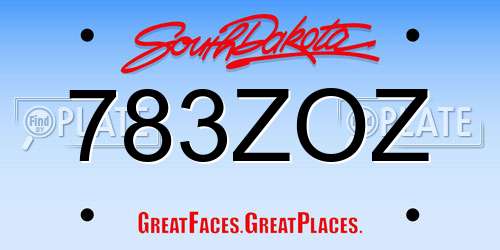 783ZOZ South Dakota License Plate