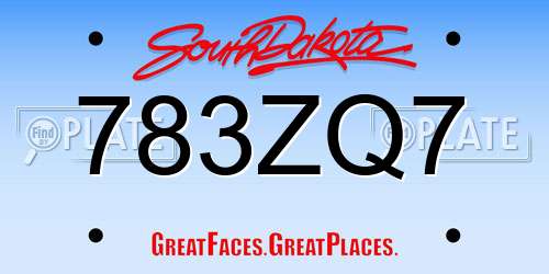 783ZQ7 South Dakota License Plate