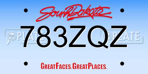 783ZQZ South Dakota License Plate