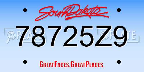 78725Z9 South Dakota License Plate