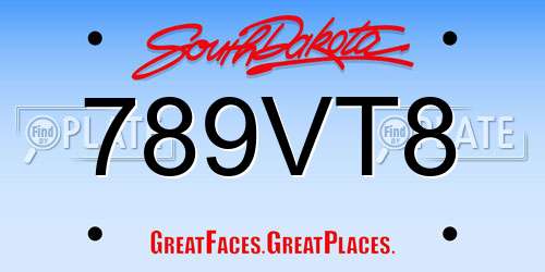 789VT8 South Dakota License Plate