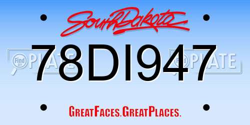 78DI947 South Dakota License Plate