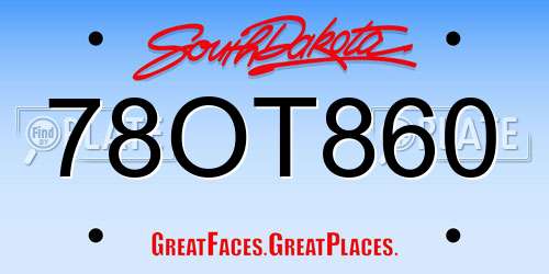 78OT860 South Dakota License Plate