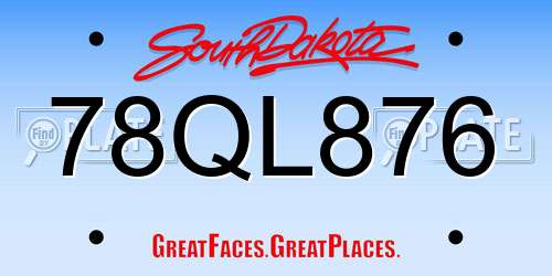 78QL876 South Dakota License Plate