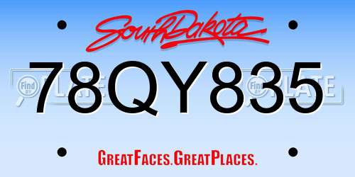 78QY835 South Dakota License Plate