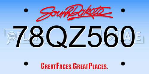 78QZ560 South Dakota License Plate