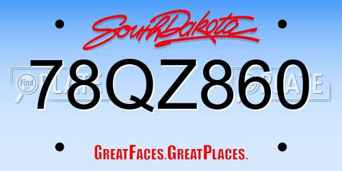 78QZ860 South Dakota License Plate