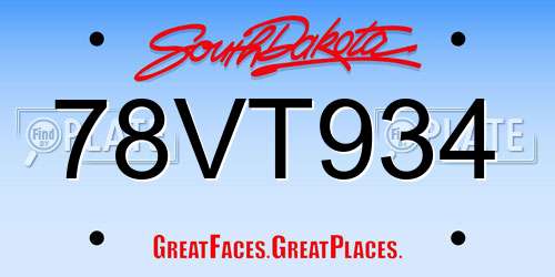 78VT934 South Dakota License Plate