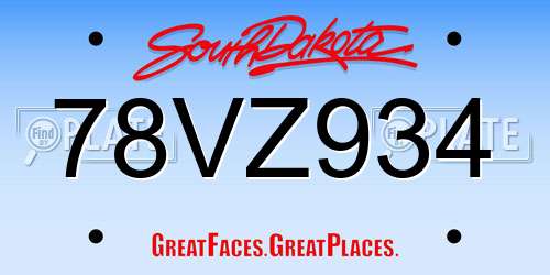 78VZ934 South Dakota License Plate