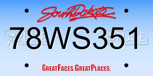 78WS351 South Dakota License Plate