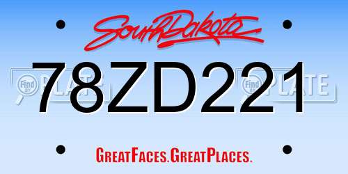 78ZD221 South Dakota License Plate