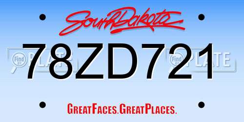 78ZD721 South Dakota License Plate