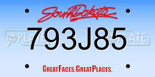 793J85 South Dakota License Plate