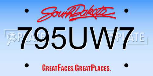 795UW7 South Dakota License Plate