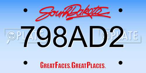 798AD2 South Dakota License Plate