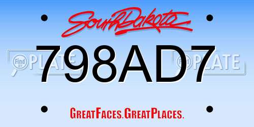 798AD7 South Dakota License Plate