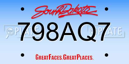 798AQ7 South Dakota License Plate