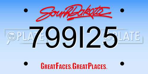 799I25 South Dakota License Plate