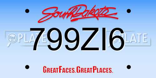 799ZI6 South Dakota License Plate