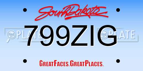 799ZIG South Dakota License Plate