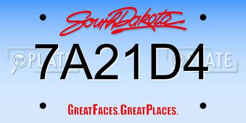 7A21D4 South Dakota License Plate