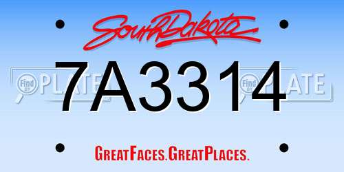 7A3314 South Dakota License Plate