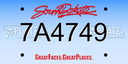 7A4749 South Dakota License Plate