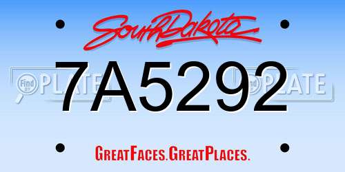 7A5292 South Dakota License Plate