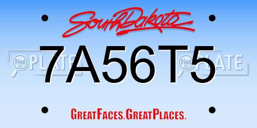 7A56T5 South Dakota License Plate