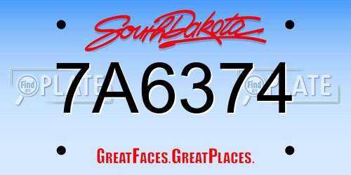 7A6374 South Dakota License Plate