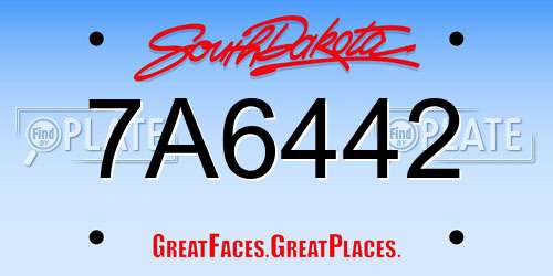 7A6442 South Dakota License Plate