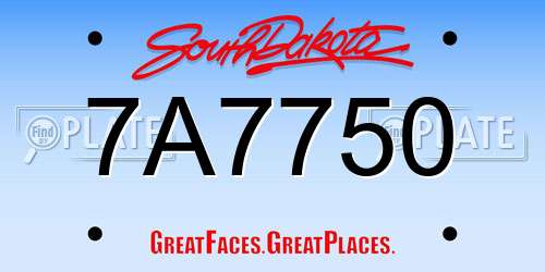 7A7750 South Dakota License Plate