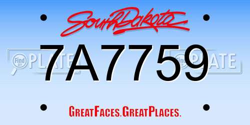 7A7759 South Dakota License Plate