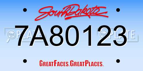 7A80123 South Dakota License Plate